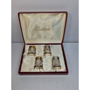 Cartier Sterling Silver Gold Top Salt Pepper Shakers Set w Original Box
Set of 4